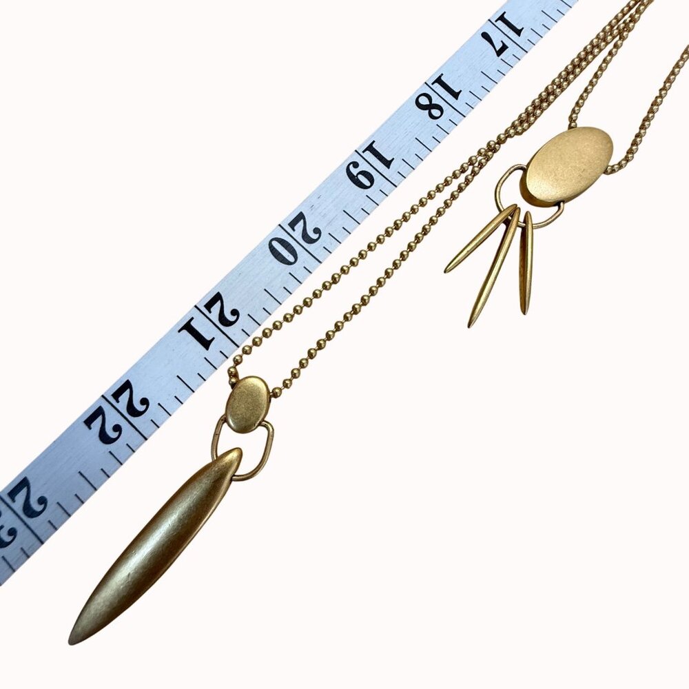 Madewell Layered Gold-Tone Pendant Necklace With Oval & Dagger Charms On Beaded - Picture 5 of 6